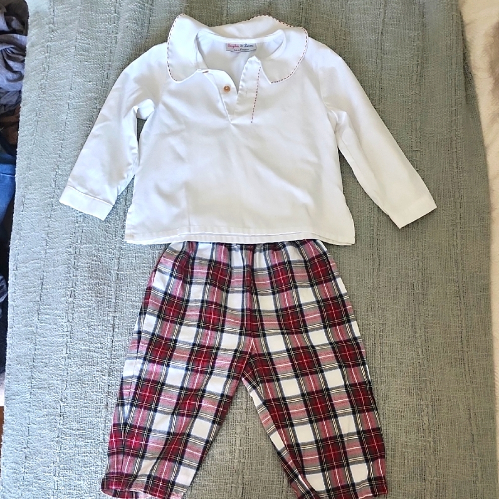 White Top and Plaid Pants Set